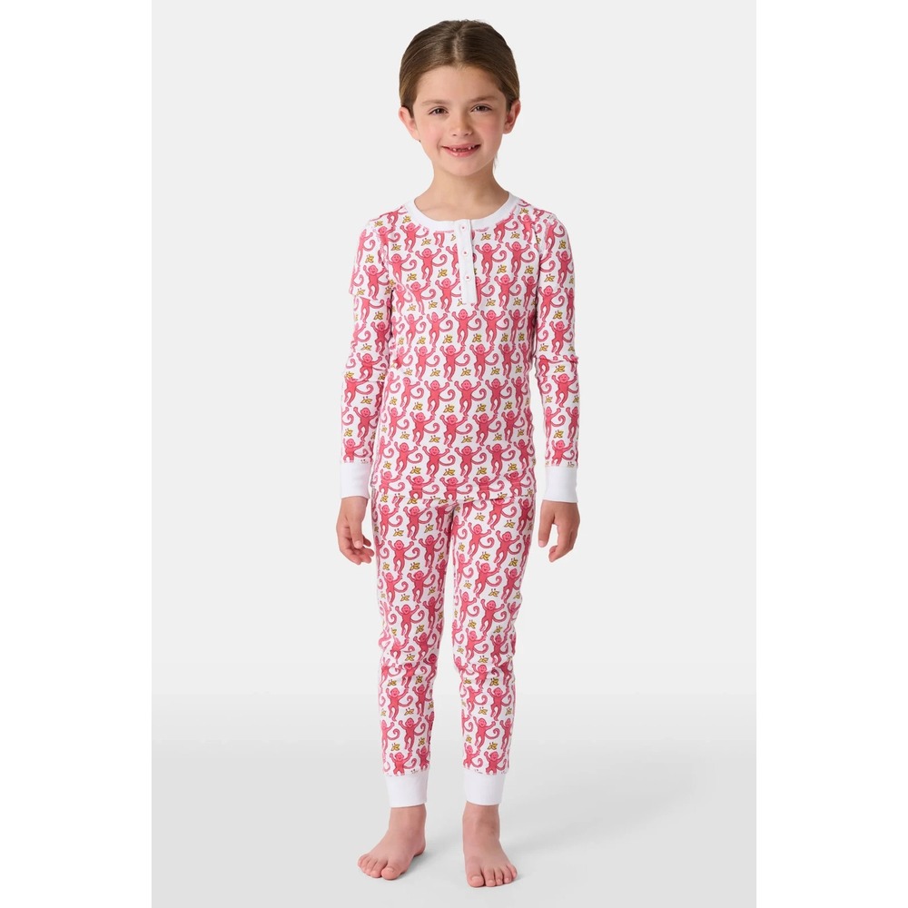 Roller Rabbit kids Monkey Pajamas Pjs Pink Size 6 NEW